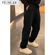 FR.YH.ZH森淼輕奢服飾男顯瘦休閑衛褲運動(dòng)褲高直筒英倫痞帥彎刀褲長(cháng)褲 黑色 2XL 140-160斤