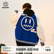 BEASTER鬼臉復古潮流棒球衫夾克刺繡可拆卸工裝運動外套男易穿搭 藍色 M