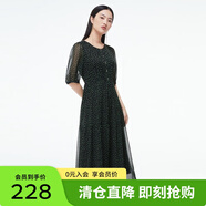 敦奴（DUNNU）【清倉價(jià)】敦奴夏新款中長款雪紡連衣裙圓領(lǐng)收腰印花裙 正黑色 M