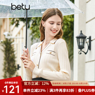 百圖betu女裝秋新款針織衫小翻領(lǐng)長(cháng)袖小香風(fēng)針織POLO衫女2308T15 杏色 S