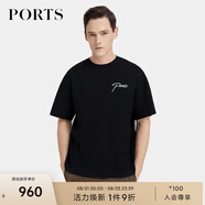 PORTS寶姿男裝夏季時(shí)尚休閑刺繡短袖圓領(lǐng)T恤 黑色 S