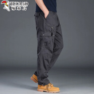 啄木鳥(niǎo)春秋季耐磨工裝褲男士全棉休閑褲戶(hù)外運動(dòng)褲多口袋干活褲勞保長(cháng)褲 灰色 【純棉耐磨】 XL 150~170斤