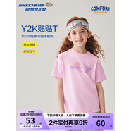 deciuhlaeSkechers斯凱奇兒童夏季吸濕短袖T恤舒適休閑透氣運動上衣P225K08 [舒適純棉]淑女粉/013W 160 均碼