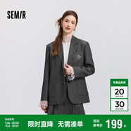森馬西裝外套女中長款學院風2025春寬松灰色休閑西服109125111001