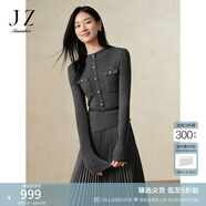 玖姿·安娜蔻秋冬曠野美拉德羊毛假兩件壓褶針織連衣裙女冬款 灰色-JTED31404 M