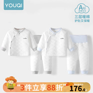 優(yōu)奇嬰兒衣服秋冬套裝寶寶保暖夾棉內(nèi)衣高腰護(hù)肚男女兒童2件套秋冬裝 2套【雅灰+淺藍(lán)】 90