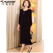 啄木鳥(niǎo)（TUCANO）V領(lǐng)金絲絨連衣裙女秋冬季2025年新款洋氣減齡小個(gè)子收腰A字裙子潮 1號 領(lǐng)口鉆紅 L 建議80-115斤