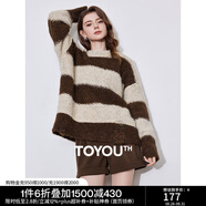 初語(yǔ)圈圈紗毛衣女2024秋冬美拉德條紋圓領(lǐng)蓬松保暖針織衫套頭上衣 咖杏色 均碼