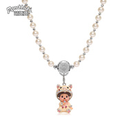 Monchhichi/萌趣趣短項鏈6mm閃耀仿珍珠女友兒童刻字生日禮物N057 米色小豬配奶白色短項鏈