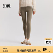 森馬（Semir）休閑褲女修身磨毛輕暖小腳褲2024秋冬新款顯腿長九分鯊魚褲瑜伽褲 深卡其50790 170/74A/XL