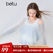 百圖betu女裝夏季新款毛針織衫背心打底鏤空提花兩件套罩衫女2504X10 藍色 L