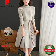 皮爾卡丹（pierre cardin）半高領(lǐng)羊毛針織連衣裙女秋冬季新款氣質(zhì)中長款羊毛打底A字毛衣裙 黑色 L
