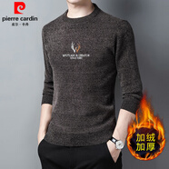 皮爾卡丹（pierre cardin）品牌圓領(lǐng)長袖T恤男士秋冬季加絨加厚雪尼爾毛衣休閑百搭打底針織 902卡其加絨 加厚 M 165