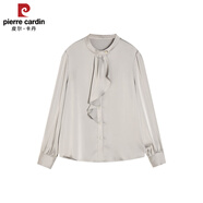 皮爾卡丹（pierre cardin）2025秋輕職場溫柔風(fēng)不規(guī)則飄帶襯衫設(shè)計感OL通勤職業(yè)長袖襯衣2505 柔灰色 L