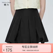 糖力【商場同款】減齡少女花苞裙夏新款高腰百褶半身裙短裙女 黑色 S