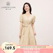 佳人苑連衣裙女2024年夏季新款氣質(zhì)V領(lǐng)身側隱形拉鏈收腰排扣微蓬袖籠 橡木色 XS