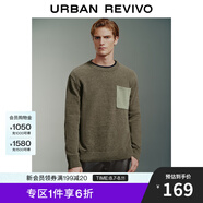 UR2025春季新款男裝時尚輕熟風(fēng)拼色口袋寬松針織衫UMM940004 深綠 S