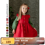 happyology英國女童連衣裙亞麻小飛袖兒童圍裙春季新款女寶寶裙子連衣裙 草莓紅 92 (92cm)