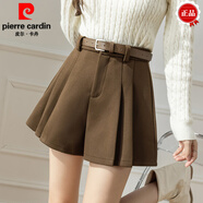 皮爾卡丹（PIERRE CARDIN）百褶半身裙褲秋冬2025新款女裝毛呢短褲裙小個(gè)子歐貨高腰棕色靴褲 咖色 S