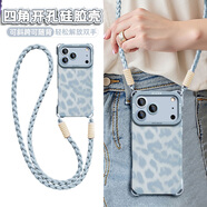 景那 蘋(píng)果17promax手機殼新款輕奢17Pro可背斜挎掛繩液態(tài)硅膠iPhone復古豹紋17Air四角防摔保護套 煙藍色-藍R復古豹紋-掛件B186 蘋(píng)果17Pro