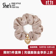 She's茜子發(fā)飾心形發(fā)圈大腸圈頭花頭繩馬尾皮筋綁頭發(fā)繩頭飾生日禮物女 星塵淡咖F0（加寬細(xì)閃款）