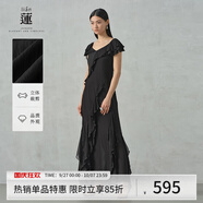 阿依蓮【商場同款】氣質連衣裙子女夏季2025新款顯瘦度假風不規(guī)則長裙子 黑色 S