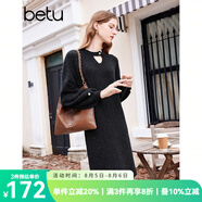 百圖betu女裝冬季新款連衣裙圓領(lǐng)慵懶風(fēng)針織連衣裙女2311T69 黑色 S