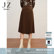 玖姿·安娜蔻法式復古松緊羊毛褶皺半身裙腰裙女冬款 咖啡 L