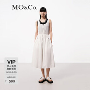 MO&Co.連衣裙夏機(jī)能風(fēng)金屬拉鏈開襟U領(lǐng)高腰抽繩寬松量感A字裙摩安珂 本白色 XS 155