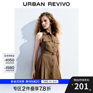 UR秋季新款女裝美拉德復(fù)古風(fēng)坎肩無袖連衣裙UWL740068 深咖棕 L