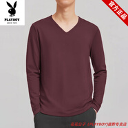 花花公子（PLAYBOY）長(zhǎng)袖t恤男秋季新款潮流內(nèi)搭純色V領(lǐng)打底衫運(yùn)動(dòng)休閑百搭上衣服小衫 酒紅V領(lǐng)長(zhǎng)袖 3XL 【建議150-165斤】
