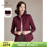 MORELINE沐蘭小眾設(shè)計感毛領(lǐng)棉服女2024年冬新款短款棉衣加厚保暖修身棉襖 紅印花 44/XXL