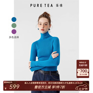 茶·愫【明星同款】puretea茶愫高領(lǐng)針織衫女堆堆袖打底毛衣秋季新款 湖藍 S