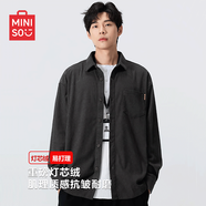 名創(chuàng)優(yōu)品（MINISO）港風(fēng)復(fù)古襯衫男秋季重磅燈芯絨長(zhǎng)袖上衣休閑百搭外套 深灰 M