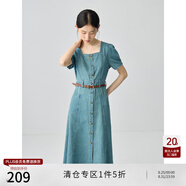 自巧小個(gè)子復古方領(lǐng)a字牛仔裙連衣裙女2024夏季新款氣質(zhì)中長(cháng)裙子 牛仔藍 XS (2碼)