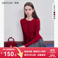 西遇短款針織衫外套女2025年秋季新款學(xué)院風(fēng)長袖修身圓領(lǐng)毛衣開衫 紅色 S