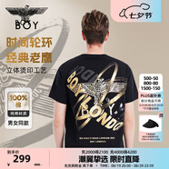 BOY LONDON【時(shí)光輪環(huán)】短袖男女同款秋季老鷹光環(huán)黑色T恤N01902 黑色 L
