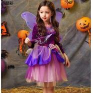 萬(wàn)圣節服裝兒童 男孩女孩萬(wàn)圣節兒童服裝女童精靈公主裙長(cháng)巫婆女巫cos全套化妝舞會(huì )演出服 長(cháng)袖紫[翅膀+魔法棒+頭飾+南瓜 120