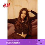 H&M【徐若晗同款】女裝毛針織衫秋慵懶短款打底衫miu系薄開(kāi)衫0579541 深棕色 XXS 155/76
