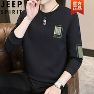JEEP SPIRIT秋冬季青年長(cháng)袖衛衣男寬松帥氣潮流純棉大學(xué)生高中生t恤薄款顯瘦 1155-N字春秋款 黑色 4XL 【建議165-180斤】