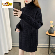 初徑高領(lǐng)毛衣女冬加厚秋冬新款寬松內搭中長(cháng)款針織上衣打底衫女冬 黑色 S