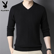 花花公子秋冬大碼V領(lǐng)針織衫長(cháng)袖男潮流線(xiàn)衫秋衣高端打底衫修身t恤衫毛衣帥 V領(lǐng)黑色 【專(zhuān)柜品質(zhì)】 L 90-115斤