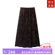 ZXEGI春裝新款好品質(zhì)絲絨半身裙女國風(fēng)潮流竹韻壓花光澤感半裙 咖啡色 L