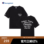 Champion【王俊凱同款】冠軍美式字母印花潮牌情侶短袖t恤男上衣女 黑色1 L