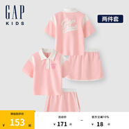 Gap女童夏季撞色polo領(lǐng)短袖T恤短裙套裝兒童裝運動(dòng)465409 粉色 130cm(8-9歲)亞洲尺碼
