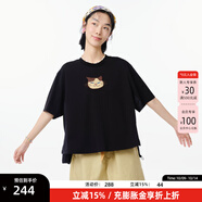 幻走（MOVEUP）2025夏季新款.FUN系列短袖圓領(lǐng)貓咪繡花短款T恤女 夜黑 M