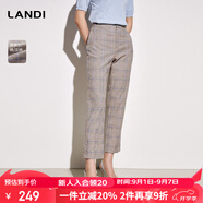 LANDI撞色格紋修身西裝褲女九分褲夏季新款高腰鉛筆褲 格紋 S