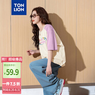 唐獅（TonLion）2025夏女插肩袖前胸印花短袖T恤 M  杏色 