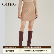 OBEG歐碧倩冬季雙面呢半身裙女印花A字短裙子10404142 米色 XS /155/34