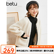 betu百圖女裝2022秋冬新款短外套圓領(lǐng)拼色設(shè)計(jì)外套復(fù)古時(shí)尚短外套女2210T88 米白 M